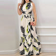 Women's Sexy Sleeveless Hanging Neck Bow Waist Elegant Printed Lotus Skirt Floor Length Summer New Dress 