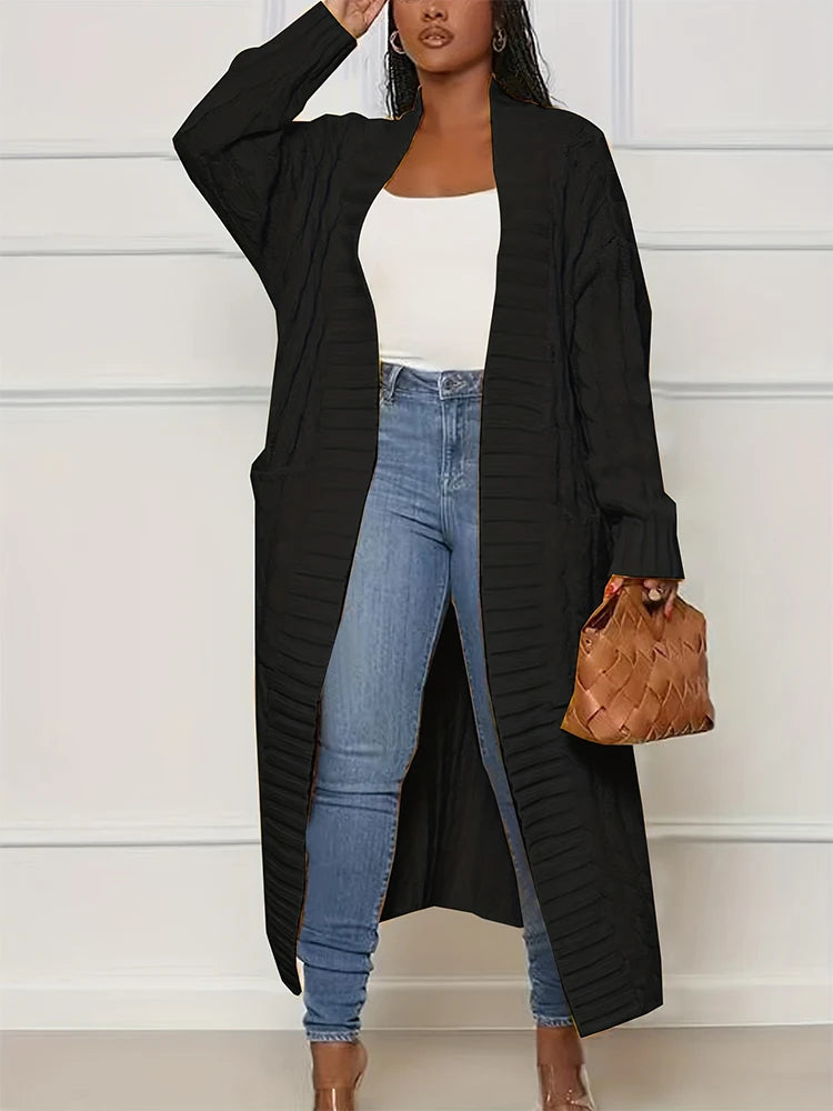 Plus Size Women's Sweater Fashion Casual Cardigan Solid Colour Knitted Sweater Cardigan with Pocket Autumn and Winter Best