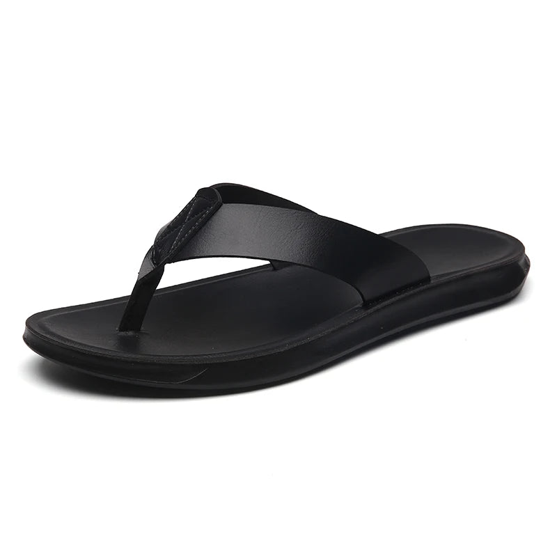 Size 38-47 New Italian Leather Flip-flops For Men Casual Cool Beach Summer Shoes Hotel Slippers Man Light Flats Luxe Men's Shoes