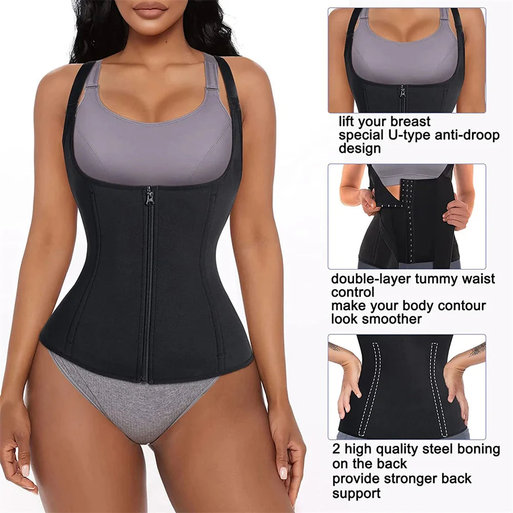 Waist Trainer Tank Top For Women Zipper Body Shaper Tummy Control Sleeveless Top Women's Activewear Body Shaping Underwear