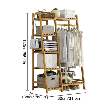 Wooden Garment Coat Clothes Hanging Heavy Duty Rack with top shelf and 2-tier Shoe Clothing Storage Organizer Shelves