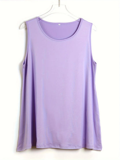 Plus size simples sólido regata casual tripulação pescoço sem mangas regata para o verão roupas femininas plus size