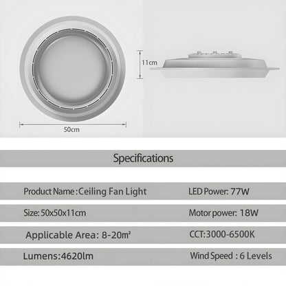 Modern Ceiling Fan with Light Simple Smart Bladeless Electric Fan Remote Control Dimming Silent Timing Light Home Cooling Fan