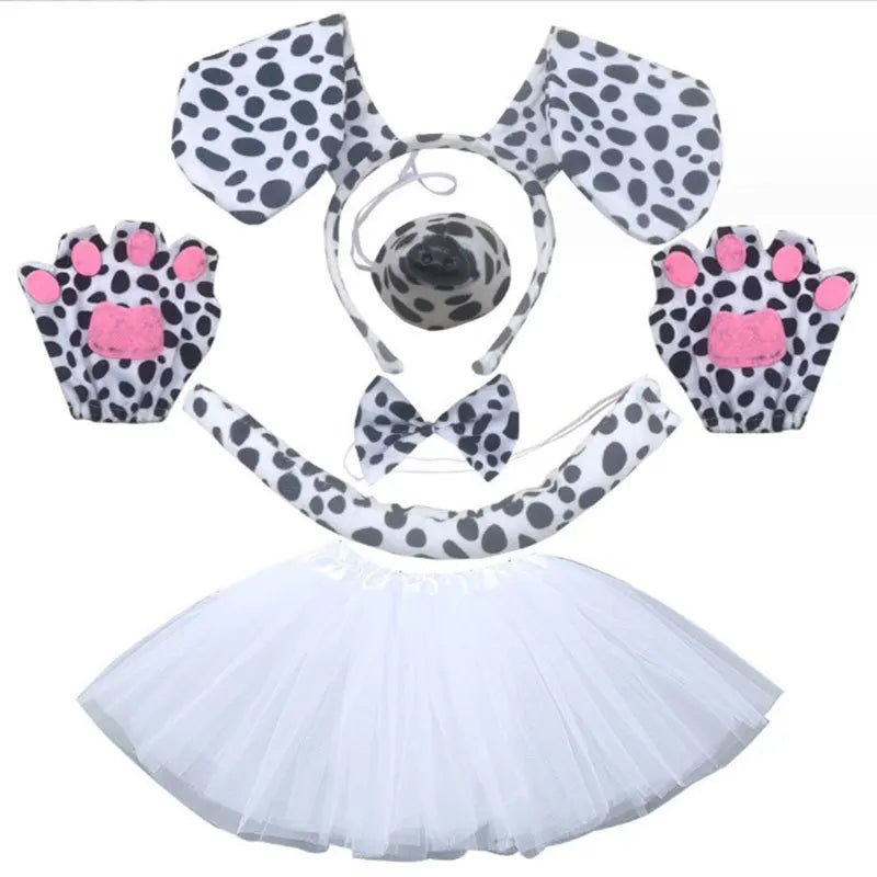 Animal Cat Tiger Cosplay Costume for Boys Girls Headband Clothes Shoes Tail Tutu Skirt Gloves Set for Kids School Performance
