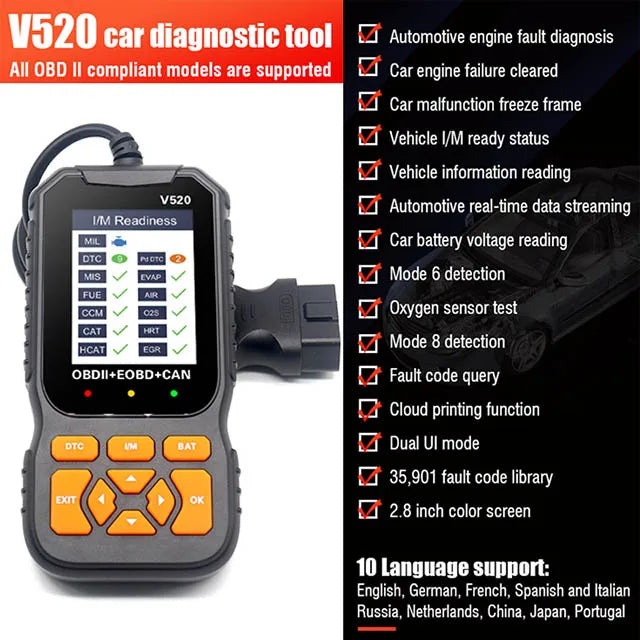 V520 v309  New OBD2 Scanner Professional Auto Engine System Lifetime Free Automotive DTC Lookup Code Reader Car Diagnostic Tool