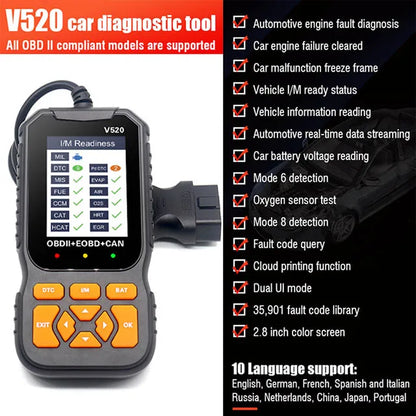 V520 v309  New OBD2 Scanner Professional Auto Engine System Lifetime Free Automotive DTC Lookup Code Reader Car Diagnostic Tool