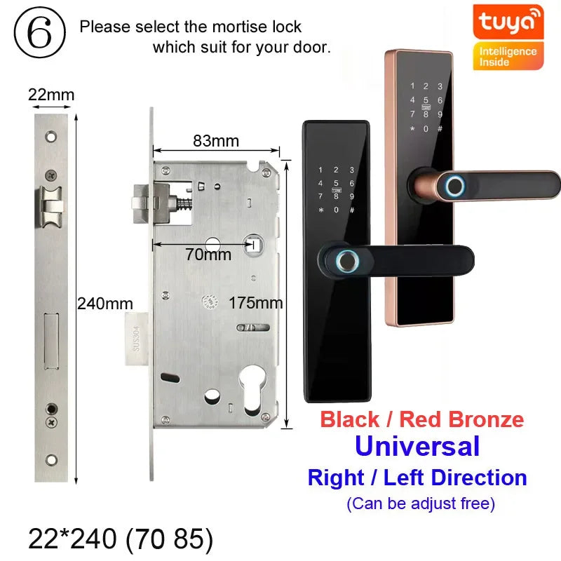 H4 Tuya Electronic Lock Wifi Smart Door Lock Fingerprint Lock Password IC Card Key USB Charge For Smart Home