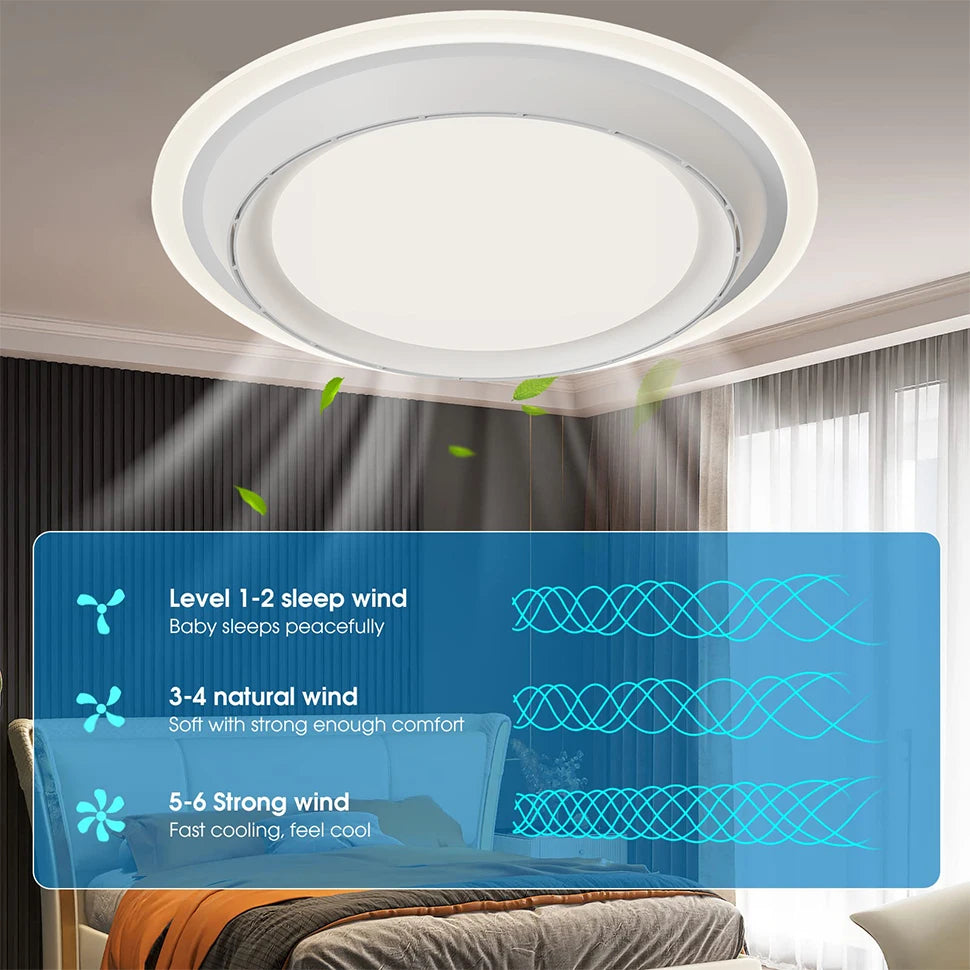 Modern Ceiling Fan with Light Simple Smart Bladeless Electric Fan Remote Control Dimming Silent Timing Light Home Cooling Fan