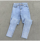 Spring Summer 2024 New Fashion Harem Denim Pants Female Rhinestones Korean Version High Waist Slim Elastic Jeans Pencil Pants