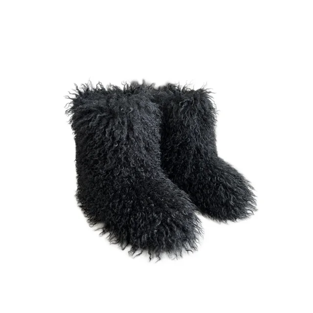 Botas de nieve de mapache para mujer, zapatos de media caña para exteriores, nuevas botas de invierno de una pieza 
