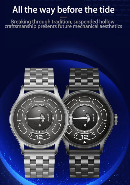 OBLVLO BLM-UFO Unique UFO-Shaped Automatic Watch with Luminous Silicone Strap And Steel Bracelet Waterproof Mechanical Timepiece