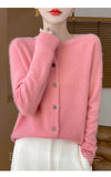 100% Merino Wool Long Sleeve Sweaters Cashmere Cardigan Spring Autumn Women O-Neck Knitwear Tops Clothing Fashion Basic Tops