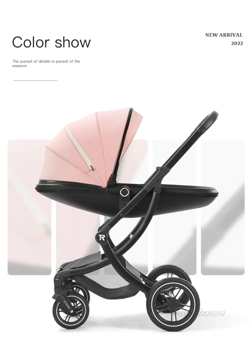 Baby Stroller 3in1,Luxury Baby Carriage with Car Seat,Eggshell Newborn Stroller Leather High Landscape PU leather