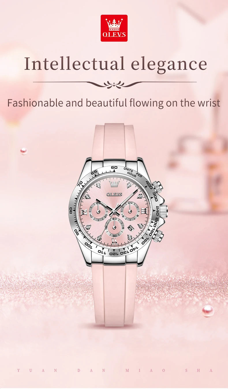 Relógio feminino de Olevs de luxo pulseira de silicone cronógrafo multifuncional calendário a prova de agua 5618