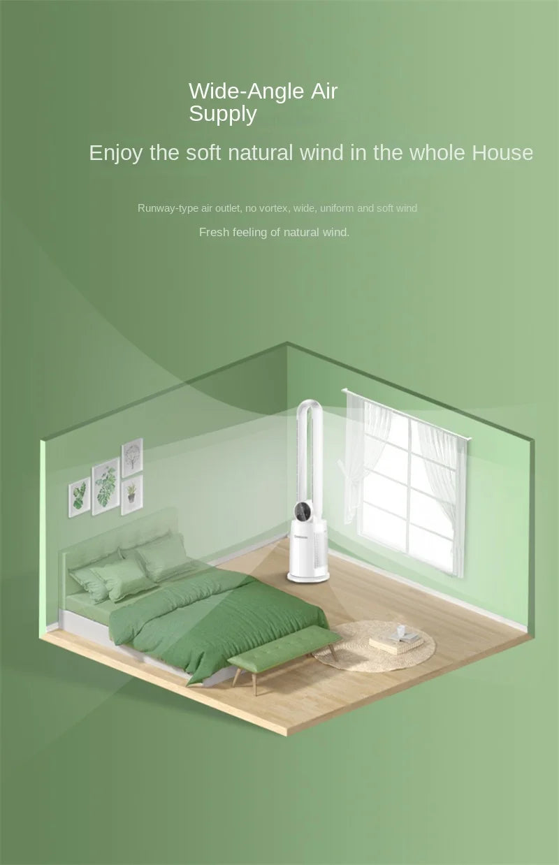 Household Bladeless Fan Wind Air Conditioner Cooling Fan Vertical Shaking Head Electric Fans Standing Fan with Remote Control