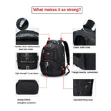 Swiss-Multifunction Bags Mochila duradera para portátil de 17 pulgadas, bolsa de viaje, mochila universitaria, puerto de carga USB, resistente al agua