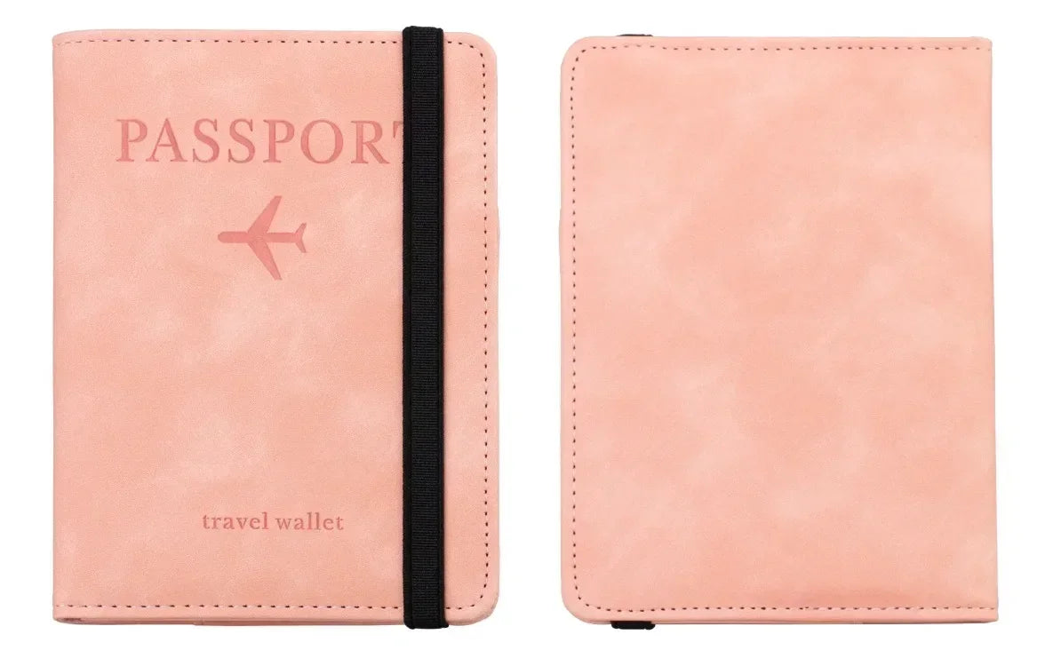 Tarjetero de cuero con bloqueo RFID, funda para pasaporte, billetera, accesorios de viaje para mujeres y hombres.
