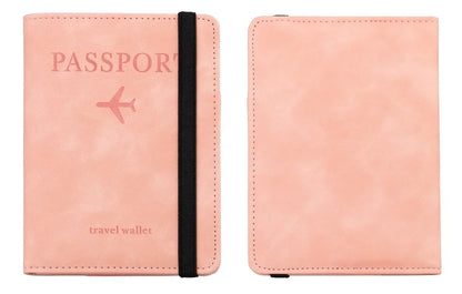 Tarjetero de cuero con bloqueo RFID, funda para pasaporte, billetera, accesorios de viaje para mujeres y hombres.
