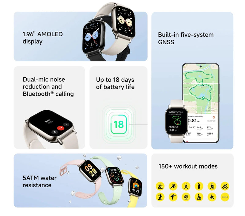 Global Version Xiaomi Redmi Watch 5 Lite 1.96'' AMOLED display 18-Day Battery life Built-in GNSS 5ATM Bluetooth® calling