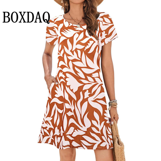 Ethnic Style Printed Women Dress Plus Size 9XL Summer O-Neck Short Sleeve Casual Loose Mini Dress 2025 Vintage 3D Flower Dresses