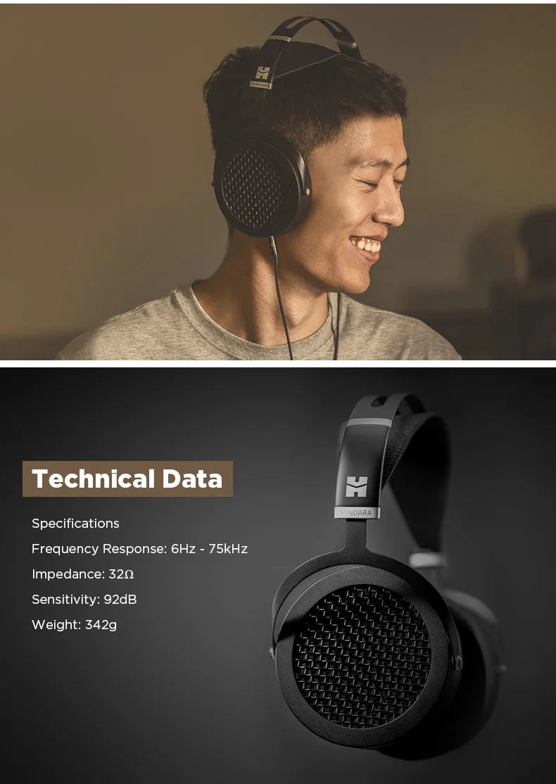 HIFIMAN SUNDARA Over-Ear Full-Size Planar Magnetic Headphones (Black) with High Fidelity Design Metal Casing