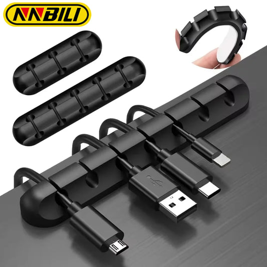 Organizador de cables USB NNBILI 2024, nuevo, con clips autoadhesivos de silicona, gestión de cables para el hogar y el interior del coche.