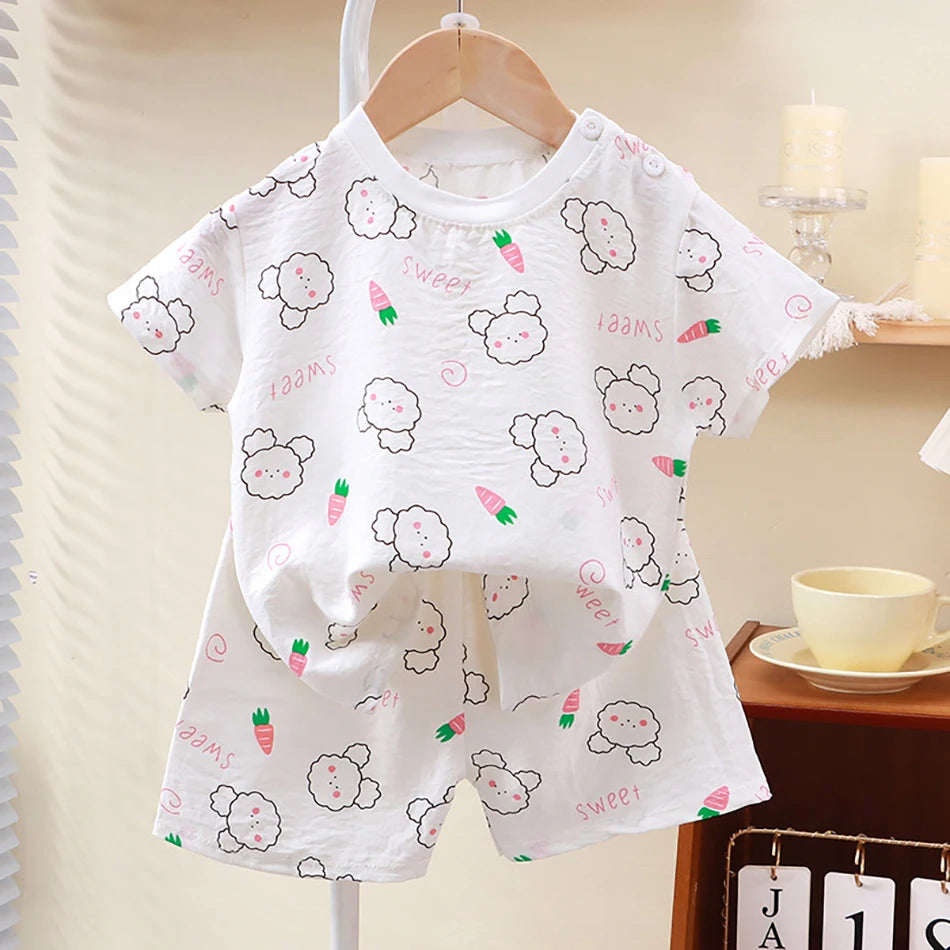 1-10 Years Soft Kids 2-Piece Set Breathable Short Sleeve Shorts for Playtime Toddler Outfit Clothes for Playground and School