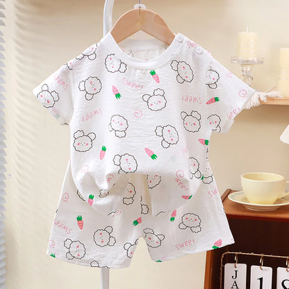 1-10 Years Soft Kids 2-Piece Set Breathable Short Sleeve Shorts for Playtime Toddler Outfit Clothes for Playground and School