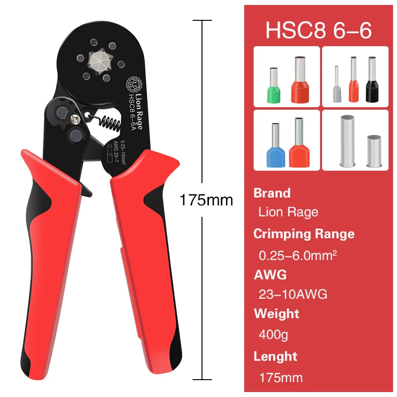 Herramienta de crimpado de casquillos HSC8 6-4/6-6, alicates de crimpado eléctricos para terminales de tubo de crimpado de extremos de cable, reparación de circuitos eléctricos