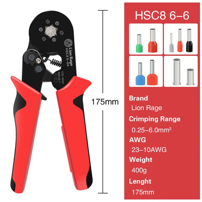 Herramienta de crimpado de casquillos HSC8 6-4/6-6, alicates de crimpado eléctricos para terminales de tubo de crimpado de extremos de cable, reparación de circuitos eléctricos
