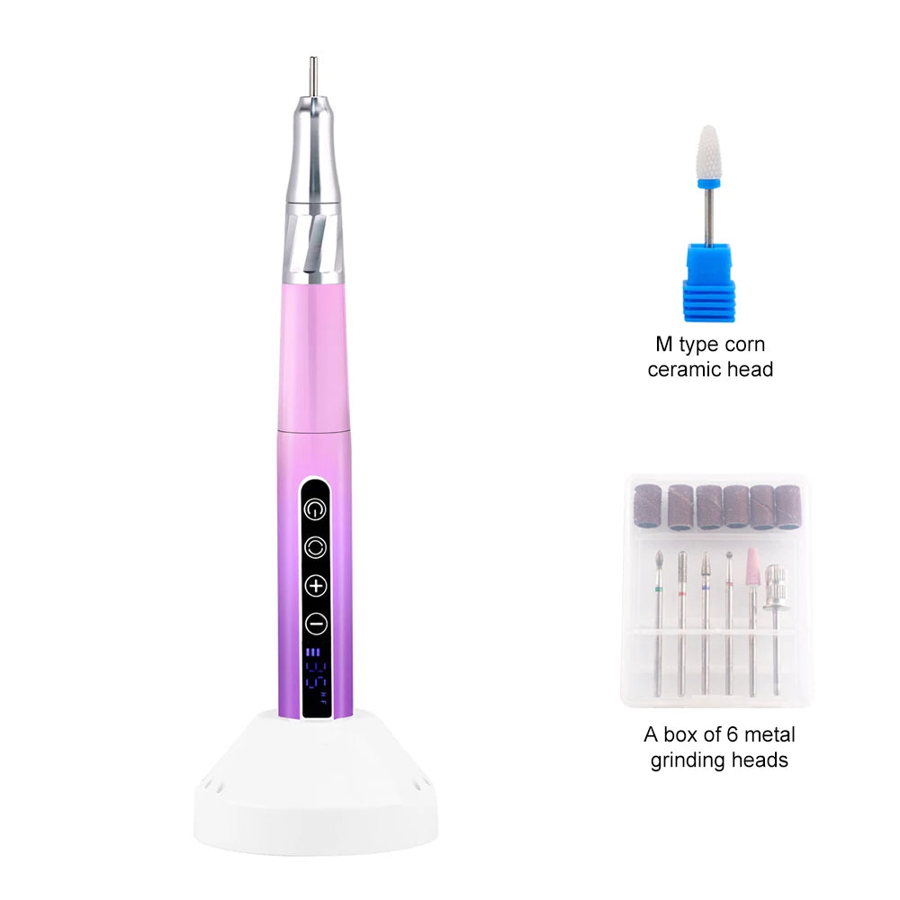 85w Brushless Motor Cordless Nail Drill 35000RPM Electric Handle Pen Drill Pedicure Rechargeable Handpiece Portable Base Charge