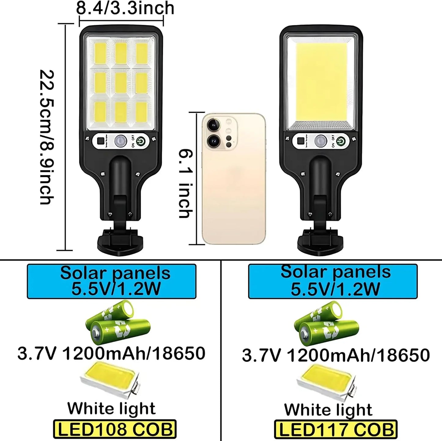 1-6PCS Motion Sensor Solar Outdoor Lights Waterproof 117COB LED Security Wall Lights Street Lamps with 3 Mode Patio Garage Yard