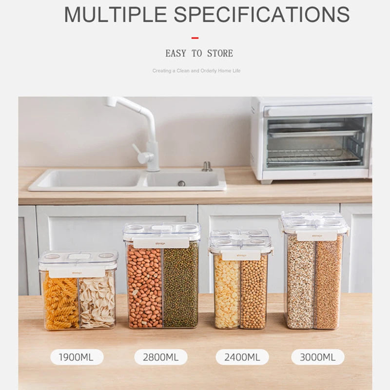 3L Cereal Dispenser Four-Compartment Sealed Container Moisture-Proof Stacked Snack Coffee Grain Storage Box Organizer Kitchen