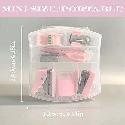 Mini Stapler Staple Punch Hole Tape Machine Set Ins Multifunction StationeryScrapbook Tool Box Office School Student Supplies