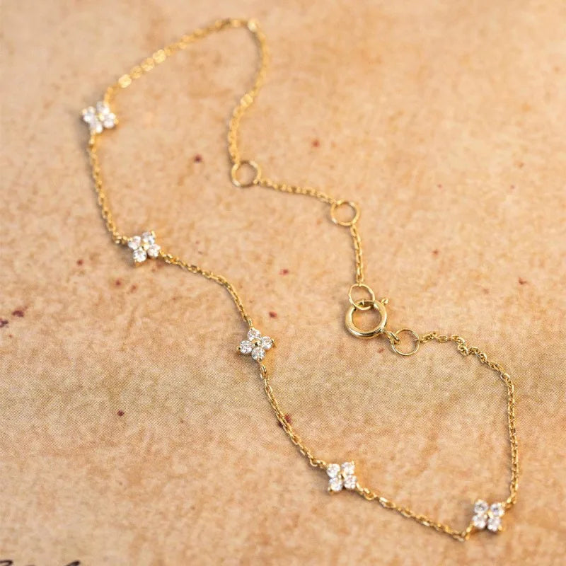 925 Sterling Silver Plated Bracelet for Women, 18K Gold, Shiny Zircon Flower, Korean Temperament, Exquisite Jewelry Gifts 