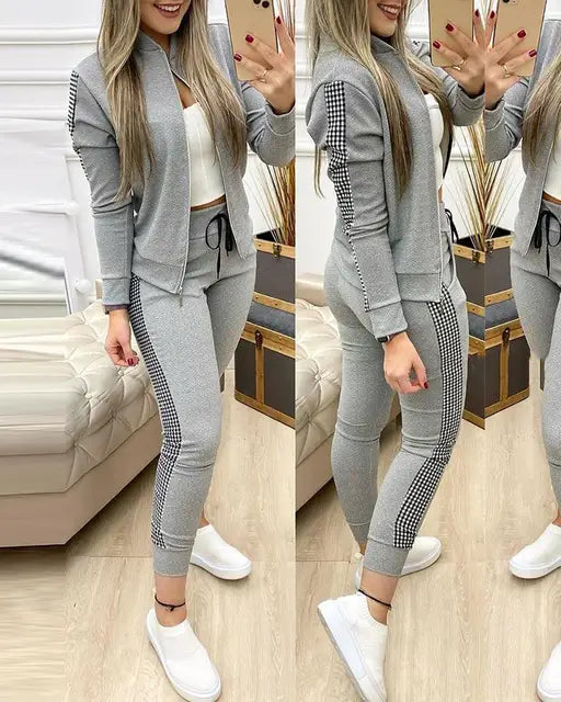 Roupa de duas peças para senhoras, terno com gola entalhada, jaqueta de manga comprida, calça casual elegante roupa de trabalho de escritório, moda, 2023
