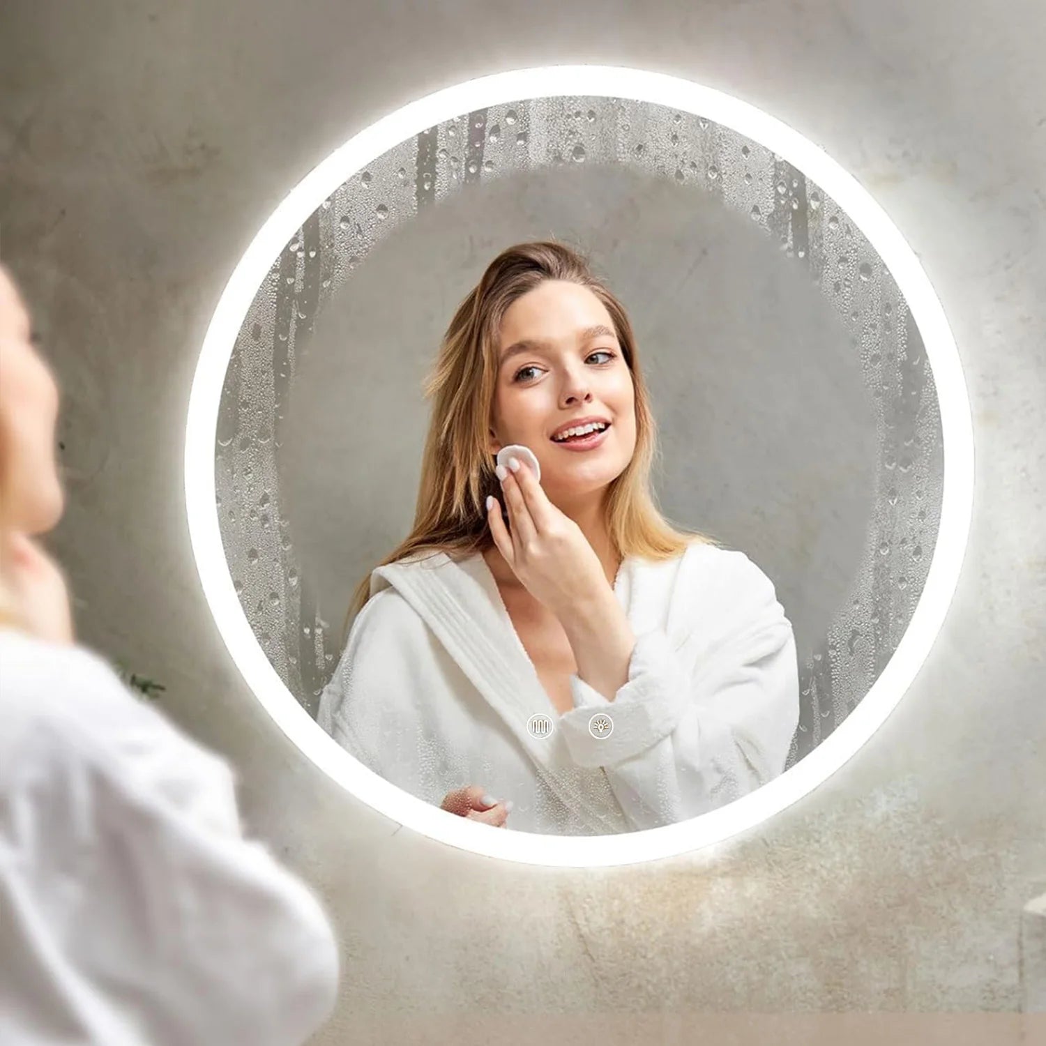 Round LED Bathroom Mirror with Lighting and Anti-Fog, Dimable Wall Makeup mirror Built-In fuse for Bathroom Makeup mirror