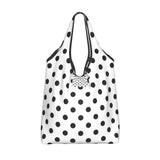Custom Recycling Classic Black And White Polka Dot Shopping Bag Women Tote Bag Portable Grocery Shopper Bags