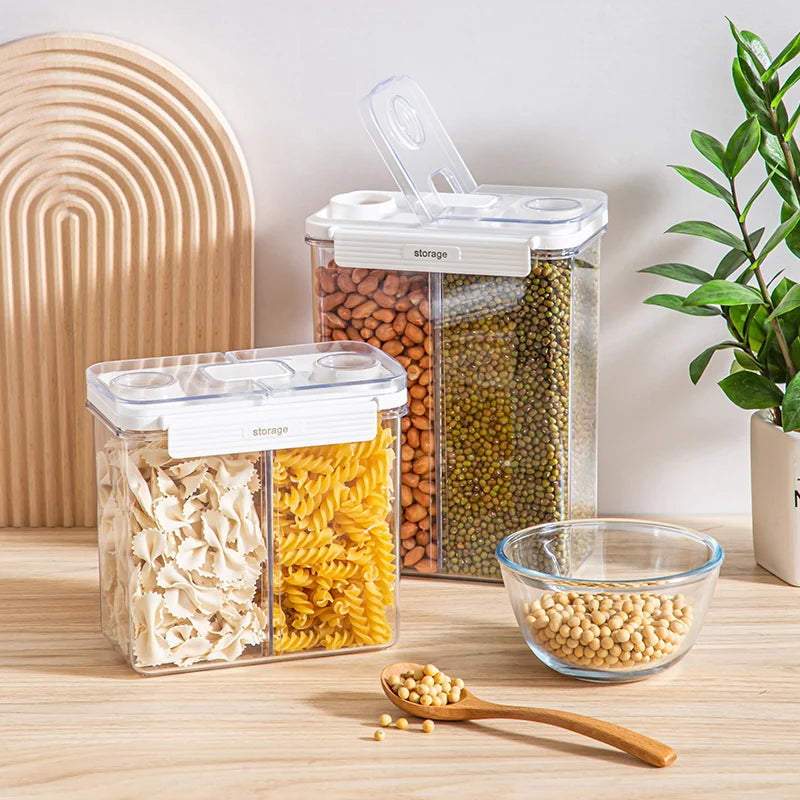 Dispensador de cereales de 3 l, contenedor sellado de cuatro compartimentos, resistente a la humedad, apilable, para refrigerios, café y granos, organizador de cocina.