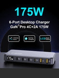 Ueetop 175W GaN USB C Charger LED Display 6-Port Desktop Charger Type C PD 100W PPS 45W Fast Charging for MacBook Samsung iPhone