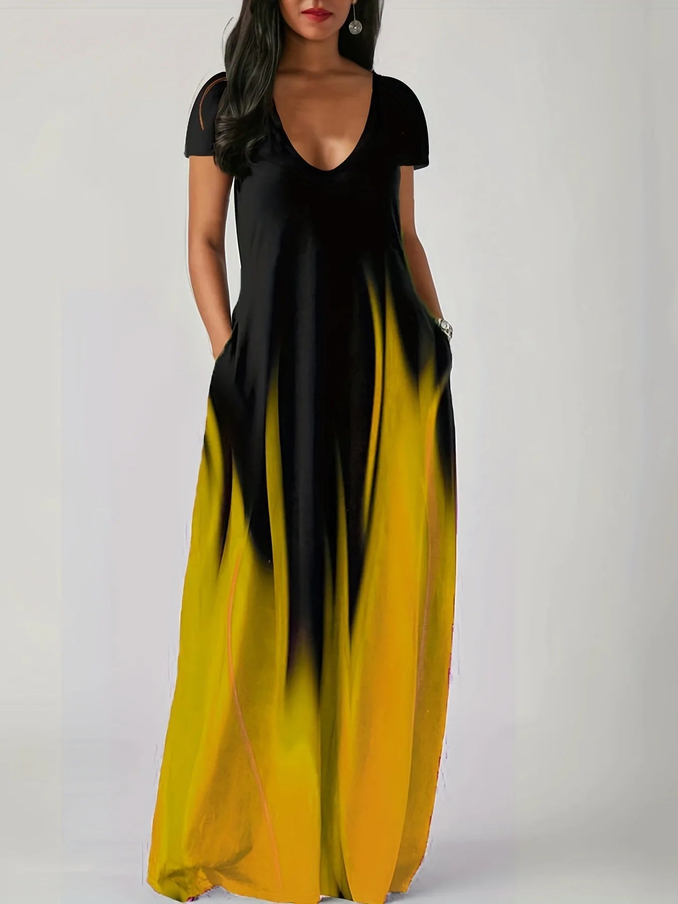 Feminino 1xl-5xl plus size novo verão solto impressão casual sexy vestido feminino bolso vestido longo mostra charme pessoal
