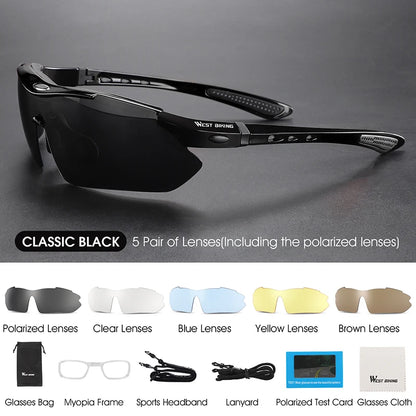 WEST BIKING Cycling Polarized Glasses Bike Outdoor Sports Sunglasses MTB PC Goggles Eyewear 5 Lens Bicycle Accessories