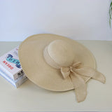 Summer Women's Straw Hat Bowknot Wide Brim Floppy Panama Hats Female Lady Outdoor Foldable Beach Sun Cap