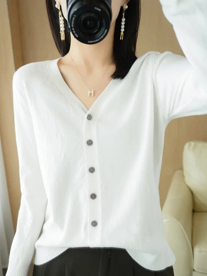 Cárdigan de punto de cachemira Andy de otoño, nuevo, con cuello en V, color liso, moderno, de alta calidad, cómodo, holgado e informal - GH021