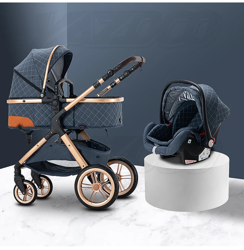 Newest Baby Stroller 3 in 1 Lightweight High Landscape Baby Carriage Aluminum Frame Travel System with Car Seat Pram for Newborn