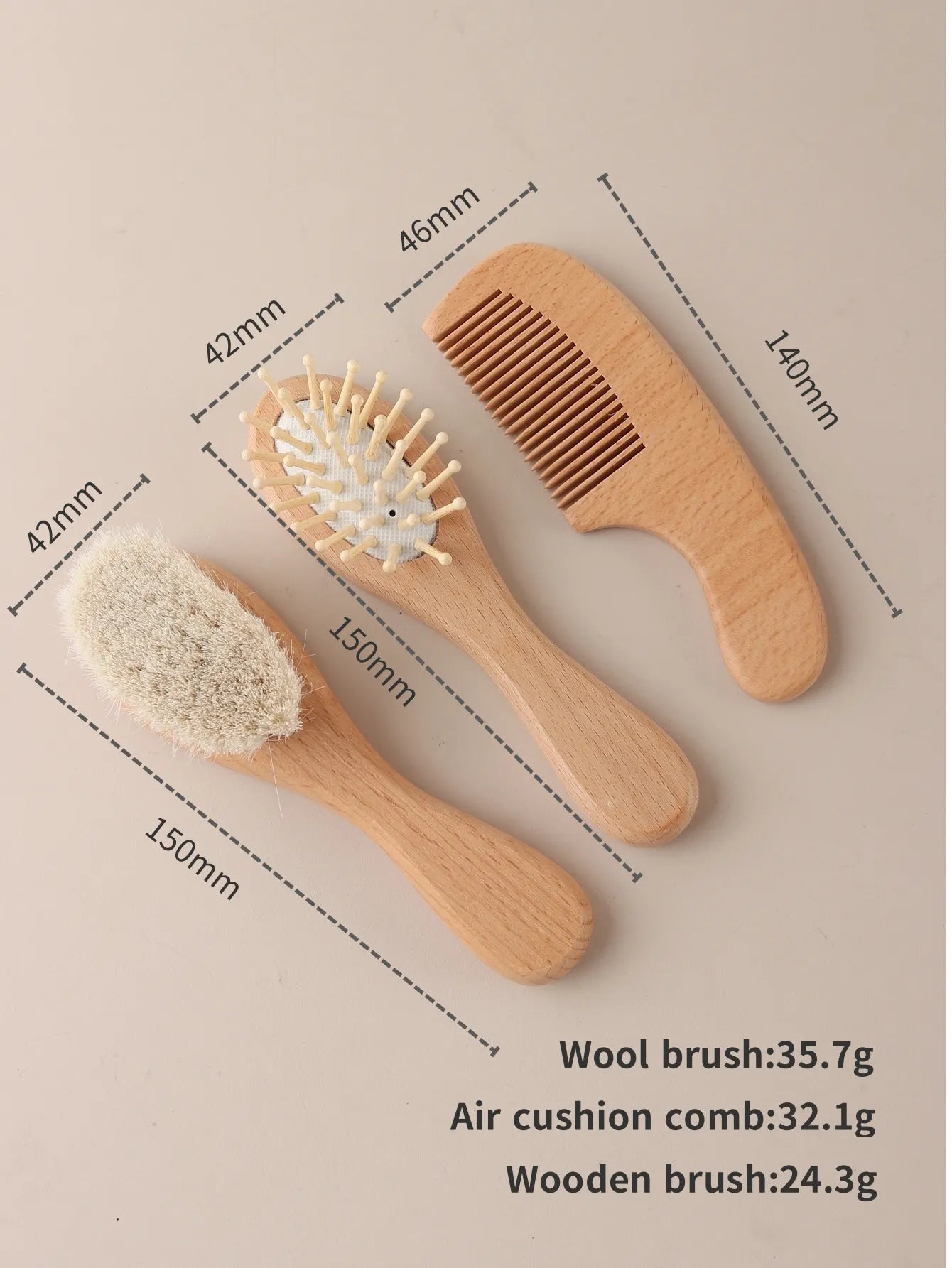 3-4 pcs baby comb brush set newborn gift set Natural Wool beech  baby crochet bunny rattle baby shower gift