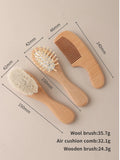 3-4 pcs baby comb brush set newborn gift set Natural Wool beech  baby crochet bunny rattle baby shower gift