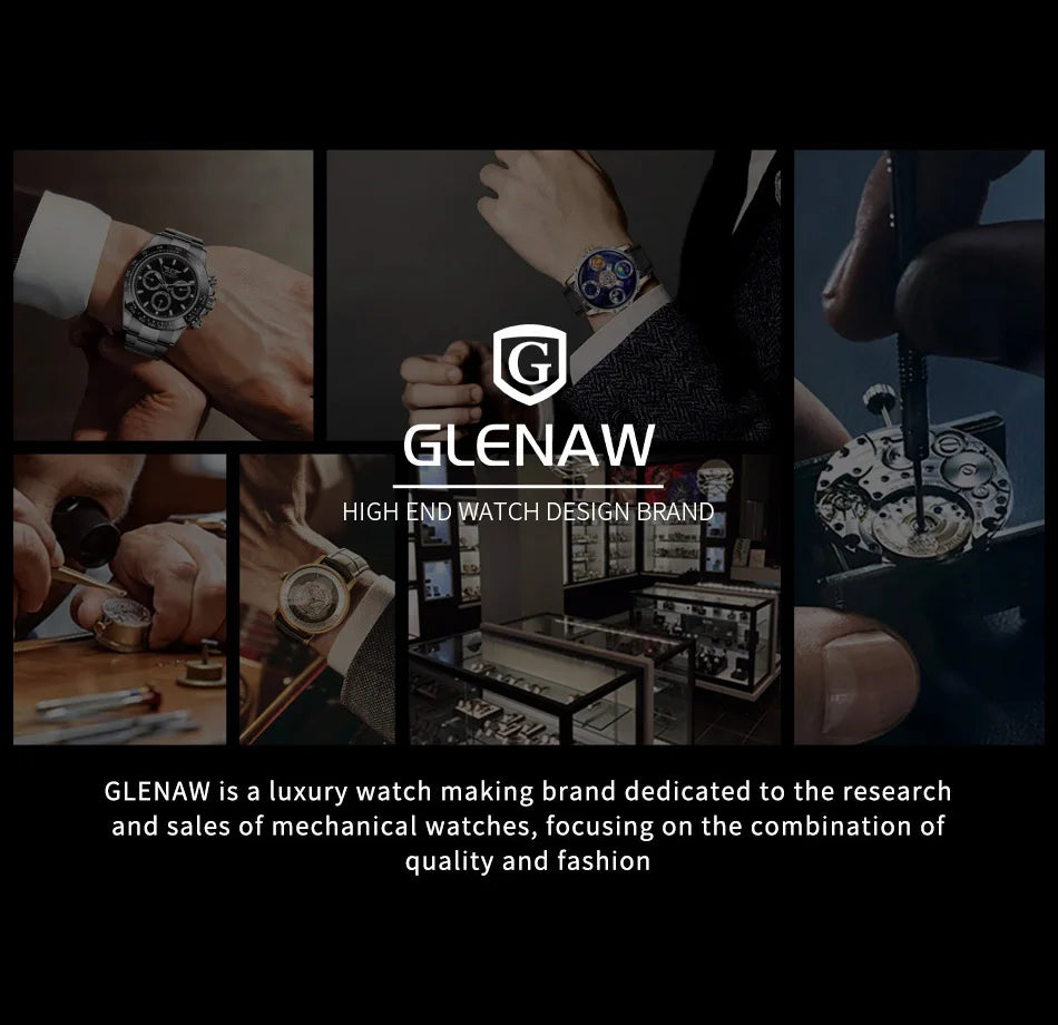 GLENAW Steampunk Skeleton - Reloj para hombre, anillo, relojes mecánicos automáticos de lujo, luminosos, resistentes al agua, correa de acero inoxidable
