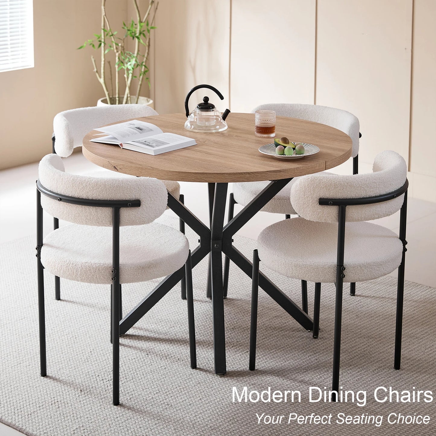 EGOONM 4Pcs Nordic Style Dining Chairs Upholstered Kitchen Chairs with Teddy Velvet Chair Home Desk Dining Room Kitchen Chairs