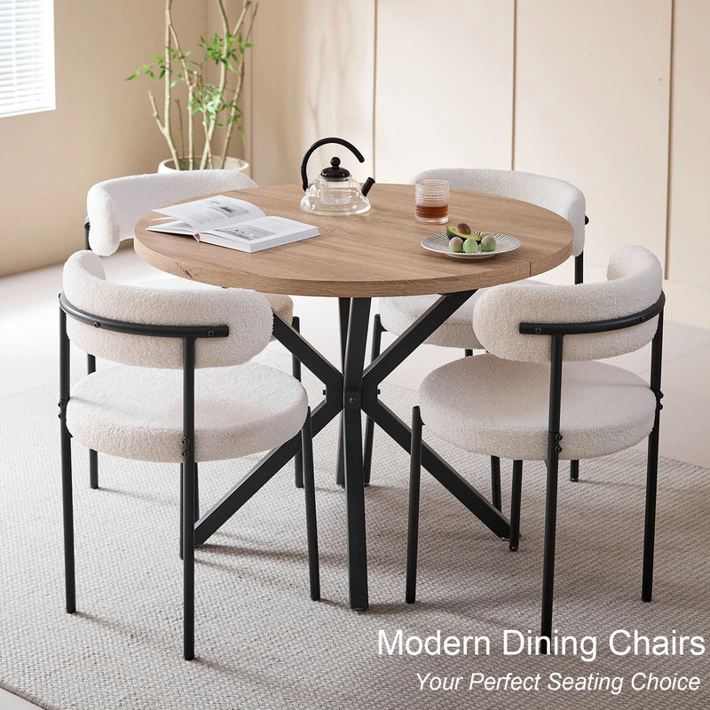 EGOONM 4Pcs Nordic Style Dining Chairs Upholstered Kitchen Chairs with Teddy Velvet Chair Home Desk Dining Room Kitchen Chairs